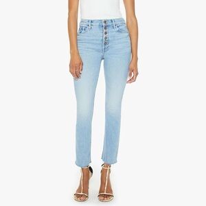 New MOTHER The Pixie Dazzler Straight-Leg Jeans Light Wash Denim Blue 29